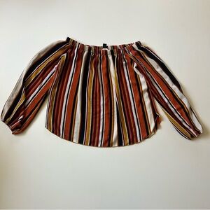 Windsor Striped Off-Shoulder Blouse Orange, Brown and Black - Medium